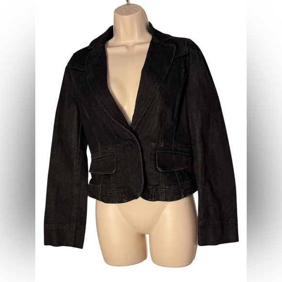Ann Taylor LOFT Size 8 Denim Cotton Blend Black Jean Blazer Jacket - Picture 3 of 14
